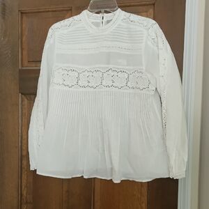 All Saints White Long Sleeve Pleated Blouse